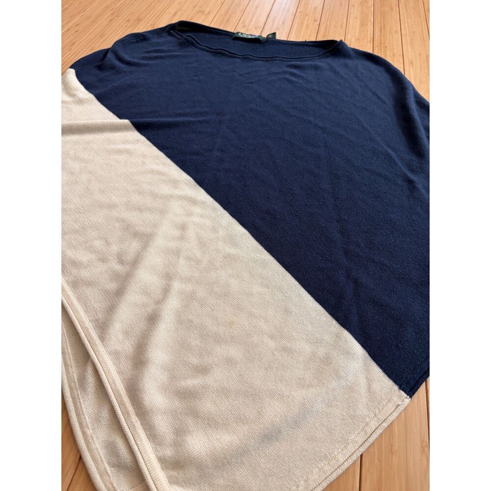 Lauren Ralph Lauren Navy Blue & Cream Asymmetrical Colorblock Poncho – L/XL - Picture 3 of 10